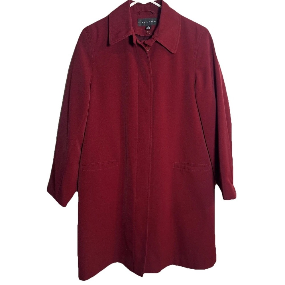 Gallery Women's Red Mid-Length Coat Size Small Lined Button‎ Front Made Thailand